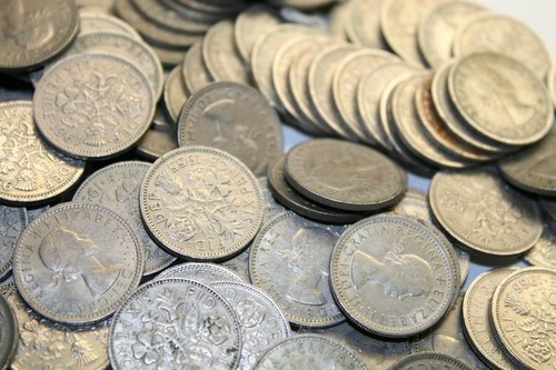 Old sixpence coins - sixpence,